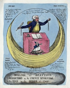 تأملات سامية وجميلة عن الثورة الفرنسية ، أو الرجل في القمر على نطاق واسع ، حانة. 1790 (نقش ملون يدوي) بواسطة مدرسة اللغة الإنجليزية