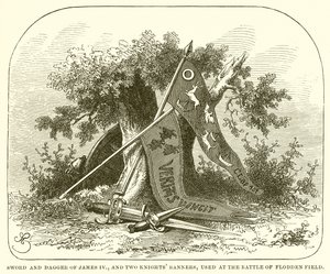 Sword and Dagger of James IV ، و Two Knights Banner ، المستخدمة في Battle of Flodden Field بواسطة مدرسة اللغة الإنجليزية