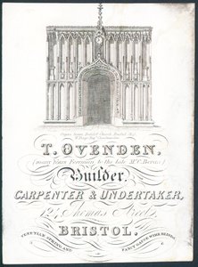 T Ovenden، Builder، Carpenter and Undertaker، البطاقة التجارية بواسطة مدرسة اللغة الإنجليزية