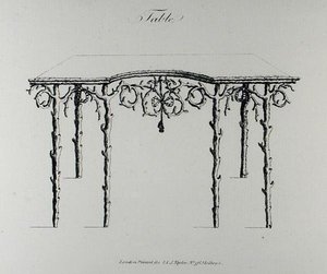 الجدول ، من "Grotesque Architecture ، أو Rural Amusement" ، بقلم William Wrighte ، نُشر عام 1768 (نقش) (صورة b / w) بواسطة مدرسة اللغة الإنجليزية