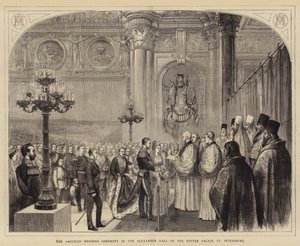 The Anglican Wedding Ceremony in the Alexander Hall of the Winter Palace, St Petersburg (engraving) بواسطة مدرسة اللغة الإنجليزية