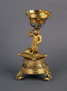 ملح القرد ، قدم إلى نيو كوليدج ، أكسفورد من قبل رئيس الأساقفة وارهام في 1516 ، c.1450-1500 (الفضة المذهبة ، الياقوت والكريستال) بواسطة مدرسة اللغة الإنجليزية