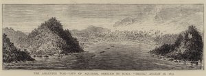 حرب أشانتي ، منظر لأكيدة ، قصفها السفينة "درويد" ، 28 أغسطس 1873 (نقش) بواسطة مدرسة اللغة الإنجليزية