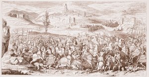 معركة سبيرز ، من الصورة القديمة في حوزة الجمعية الملكية للآثار بواسطة مدرسة اللغة الإنجليزية