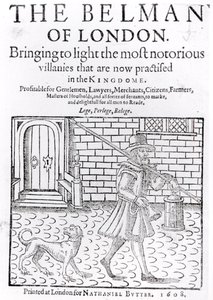 The Bellman of London ، بواسطة Thomas Dekker (c.1570-c.1641) صفحة العنوان ، طبعتها Nathaniel Butter ، 1608 بواسطة مدرسة اللغة الإنجليزية
