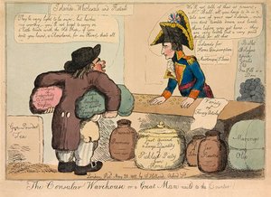 المستودع القنصلي أو رجل عظيم مثبت على الكاونتر ، حانة. 1802 نقش ملون باليد. بواسطة مدرسة اللغة الإنجليزية