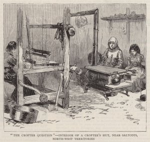 "The Crofter Question"، Interior of a Crofter's Hut، بالقرب من Saltcots ، الأقاليم الشمالية الغربية (نقش) بواسطة مدرسة اللغة الإنجليزية