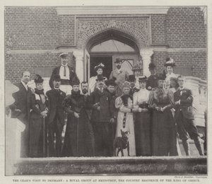 زيارة القيصر إلى الدنمارك ، مجموعة ملكية في سميدستروب ، المقر الريفي لملك اليونان (نقش) بواسطة مدرسة اللغة الإنجليزية