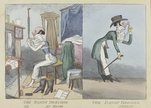 The Dandy Dressing أو في المنزل ، The Dandy Dressed Abroad ، سنة النشر 1820 (نقش ملون يدويًا) بواسطة مدرسة اللغة الإنجليزية