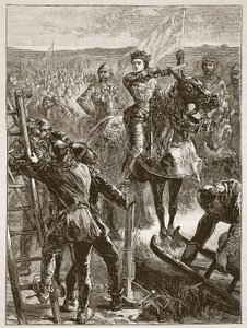 اللغة الإنجليزية قبل Harfleur ، توضيح من Cassells Illustrated History of England (sepia photo) بواسطة مدرسة اللغة الإنجليزية