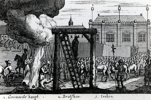 إعدام أوليفر كرومويل وجون برادشو وهنري إريتون ، c.1661 بواسطة مدرسة اللغة الإنجليزية