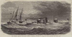 The Federal Ironclad Monadnock يجر زورقًا معطلًا في عاصفة قبالة كيب هاتيراس (نقش) بواسطة مدرسة اللغة الإنجليزية
