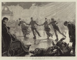 The Festivities in Russia, the Royal Party Skating on the English Quay, St Petersburg (engraving) بواسطة مدرسة اللغة الإنجليزية
