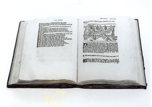 الثعلب والعنب ، من ترجمة مصورة لخرافات إيسوبس بواسطة ويليام كاكستون (c.1422-91) 1434 بواسطة مدرسة اللغة الإنجليزية