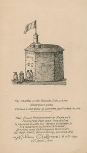 The Globe ، Bankside ، London ، استنادًا إلى منظر قديم للندن تم نشره عام 1579 بواسطة مدرسة اللغة الإنجليزية