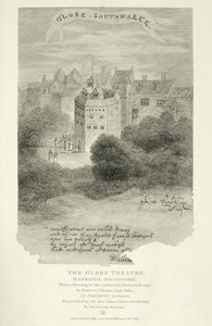 مسرح جلوب ، بانكسايد ، ساوثوارك ، بعد رسم من بينانتس لندن ، نُشر لأول مرة عام 1793 ، نقشه جيمس ستو (c.1770-p.1820) ، نُشر عام 1812 بواسطة مدرسة اللغة الإنجليزية