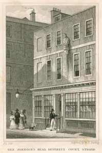 The Grecian Coffee House ، ديفيروكس كورت ، ستراند ، يضم تمثال نصفي لبن جونسون بواسطة مدرسة اللغة الإنجليزية