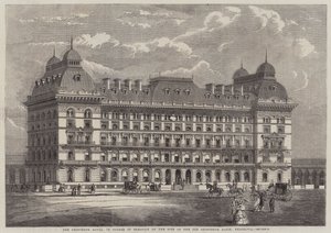 فندق Grosvenor ، في مسار الانتصاب في موقع حوض Grosvenor القديم ، بلغرافيا (نقش) بواسطة مدرسة اللغة الإنجليزية