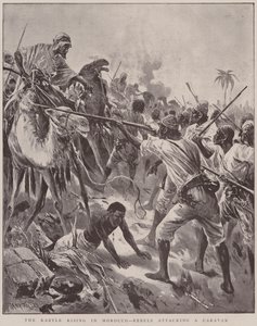 انتفاض القبائل في المغرب، المتمردون يهاجمون قافلة (الصورة الحجرية) بواسطة مدرسة اللغة الإنجليزية
