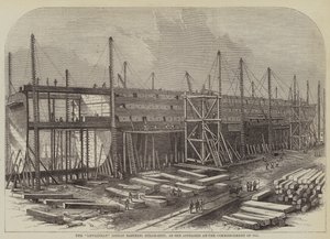 السفينة البخارية "ليفياثان" (الشرقية الكبرى) ، كما ظهرت في بداية عام 1855 (نقش) بواسطة مدرسة اللغة الإنجليزية
