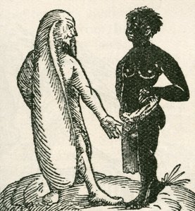 الرجل طويل الأذن يوبخ خادمه. يقال إن الرجال ذوي الأذن الطويلة يعيشون في إفريقيا. وقيل إنهم كانوا ينامون مستلقين على أذن والآخر يغطونهم كغطاء. من مجلة ستراند نشرت عام 1897. بواسطة مدرسة اللغة الإنجليزية