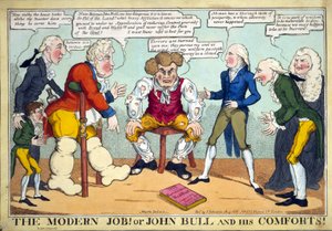 The Modern Job! Or John Bull and his Comforts!, pub. 1816 (hand coloured engraving) بواسطة مدرسة اللغة الإنجليزية