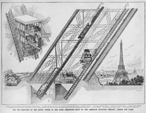ال Otis Elevator في برج إيفل ، بناه شركة المصاعد الأمريكية ، باريس ولندن ، 1889 (النقش بواسطة مدرسة اللغة الإنجليزية
