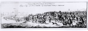 موكب تشارلز الثاني (1630-1685) والملكة الجديدة ، كاثرين براغانزا (1638-1705) من بورتسموث إلى هامبتون كورت ، 1662 بواسطة مدرسة اللغة الإنجليزية