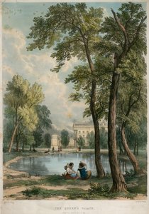 قصر كوينز ، من الحديقة الخضراء عام 1836 بواسطة مدرسة اللغة الإنجليزية