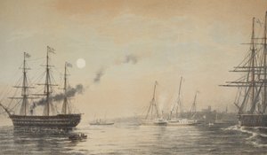 يخت رويال قبالة مارجيت مساء الخامس من مارس 1863 ، من نصب تذكاري لزواج إدوارد السابع وألكسندرا من الدنمارك ، حانة. 1864 بواسطة مدرسة اللغة الإنجليزية