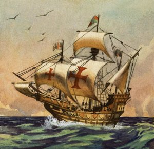 سانتا ماريا التي نقلت كولومبوس عام 1492 إلى العالم الجديد بواسطة مدرسة اللغة الإنجليزية