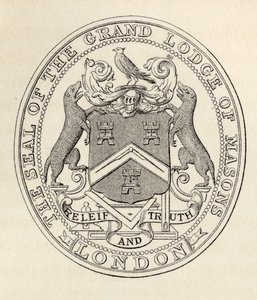 ختم جراند لودج من الماسونيين ، لندن ، قبل عام 1813 ، من "تاريخ الماسونية ، المجلد الثاني" ، نشره توماس سي.جاك ، لندن ، 1883 بواسطة مدرسة اللغة الإنجليزية