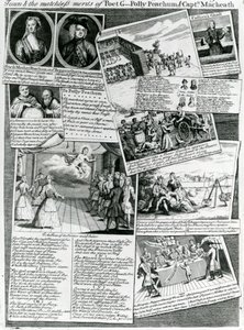 The Stage Medley يمثل الذوق المهذب للمدينة والميزات التي لا مثيل لها للشاعر G. ، Polly Peachum و Captain Macheath ، c.1728 بواسطة مدرسة اللغة الإنجليزية
