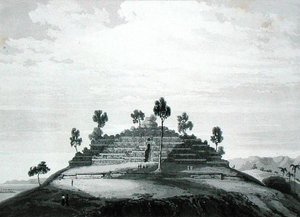 معبد بورو بودو في منطقة بورو في كيدو ، من "تاريخ جاوة" لتوماس ستامفورد رافلز (1781-1826) ، نُشر عام 1830 (الطبعة الثانية) (ليثو) بواسطة مدرسة اللغة الإنجليزية