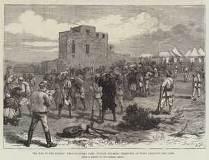 الحرب في السودان ، معسكر المقر ، خارج السواكيم ، سجناء في العمل ينظفون المعسكر (نقش) بواسطة مدرسة اللغة الإنجليزية
