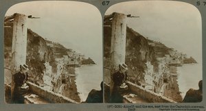 ساحل أمالفي وخليج ساليرنو من دير محوّل ، منظر مجسم (صورة بني داكن) بواسطة مدرسة اللغة الإنجليزية