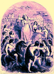 يحرض الكاهن البريطانيين على معارضة هبوط الرومان ، رسم توضيحي من Cassells Illustrated Universal History بواسطة إدوارد أولييه ، نشر عام 1890 (صورة محسنة رقميًا) بواسطة مدرسة اللغة الإنجليزية
