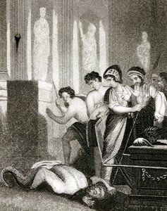 الصنم داغان يسقط على الأرض عندما يتم إحضار تابوت العهد إلى هيكله بواسطة مدرسة اللغة الإنجليزية