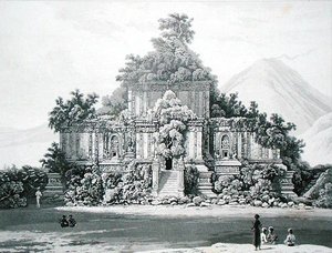المعبد الكبير في برامبانان ، اللوحة 35 من المجلد الثاني من "تاريخ جاوة" لتوماس ستامفورد رافلز (1781-1826) ، نُشر عام 1817 (طباعة حجرية) بواسطة مدرسة اللغة الإنجليزية