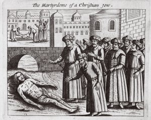 استشهاد يهودي مسيحي ، توضيح من أعمال وأثار جون فوكس ، الطبعة التاسعة ، حانة. 1684 بواسطة مدرسة اللغة الإنجليزية