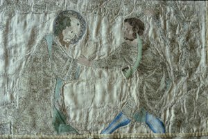 استشهاد قديس ، التفاصيل من مقدمة Steeple Aston Cope ، c.1340s (خيط فضي مذهب وحرير ملون على حك الحرير الظبي) بواسطة مدرسة اللغة الإنجليزية