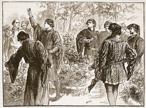الشجار في حدائق المعبد ، التوضيح من Cassells Illustrated History of England (sepia photo) بواسطة مدرسة اللغة الإنجليزية
