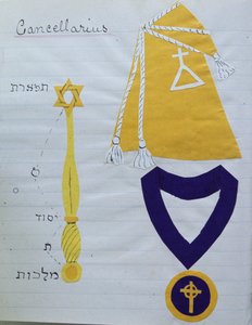 الرداء (مع رمز الأمر) وشعار السكرتير (Cancellarius) من أجل النظام المحكم للفجر الذهبي ، c.1895 (ملصقة) (انظر أيضًا 212698) بواسطة مدرسة اللغة الإنجليزية