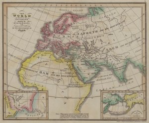 The world as known to the Ancients shewing the Dispersion and Supposed Settling of the Descendants of Noah (coloured engraving) بواسطة مدرسة اللغة الإنجليزية
