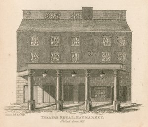 المسرح الملكي ، هايماركت ، لندن ، تم سحبه عام 1821 بواسطة مدرسة اللغة الإنجليزية