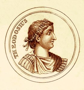 ثيودوسيوس ، رسم توضيحي من القاموس التاريخي العالمي لجورج كراب ، نشر عام 1825 (صورة محسنة رقميًا) بواسطة مدرسة اللغة الإنجليزية