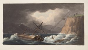 "Things attempted yet" , Milton, detail from frontispiece from "The Aeropleustic Art, or Navigation in the Air, by the Use of Kites, or Buoyant Sails, pub. 1827 (hand coloured aquatint) بواسطة مدرسة اللغة الإنجليزية
