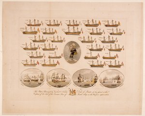 This Plate is Patronized by Viscount Nelson Duke of Bronte who has Assisted at the Capture of 26 Sail of the Enemies Line of Battle Ships in the War from 1793 to 1805 (coloured engraving) بواسطة مدرسة اللغة الإنجليزية