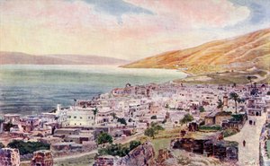 طبريا وبحر الجليل، إسرائيل، ج.1910 (ليثو ملون) بواسطة مدرسة اللغة الإنجليزية