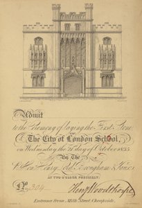 تذكرة لوضع الحجر الأول لمدرسة مدينة لندن ، 21 أكتوبر 1835 بواسطة مدرسة اللغة الإنجليزية